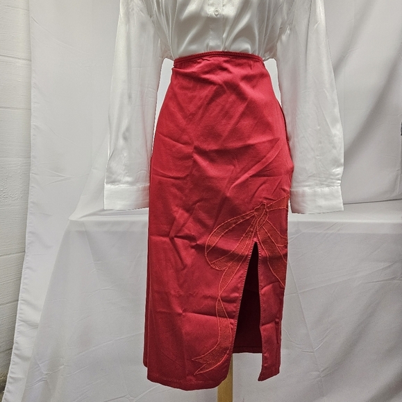 Anthropologie Maeve Bombshell Bow Midi Pencil Skirt In Red Size Large NWT - Picture 7 of 14